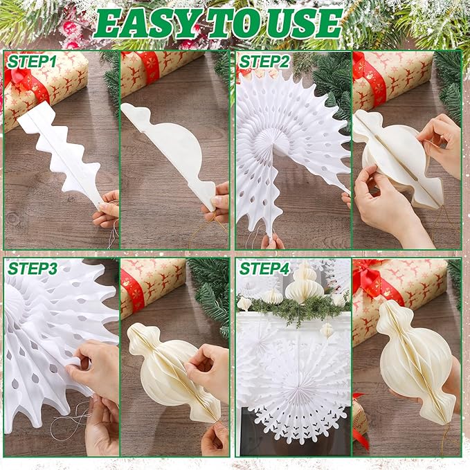 Cinnvoice 16 Pcs White Paper Snowflake Decorations 12 Pcs Christmas Paper - Image 4