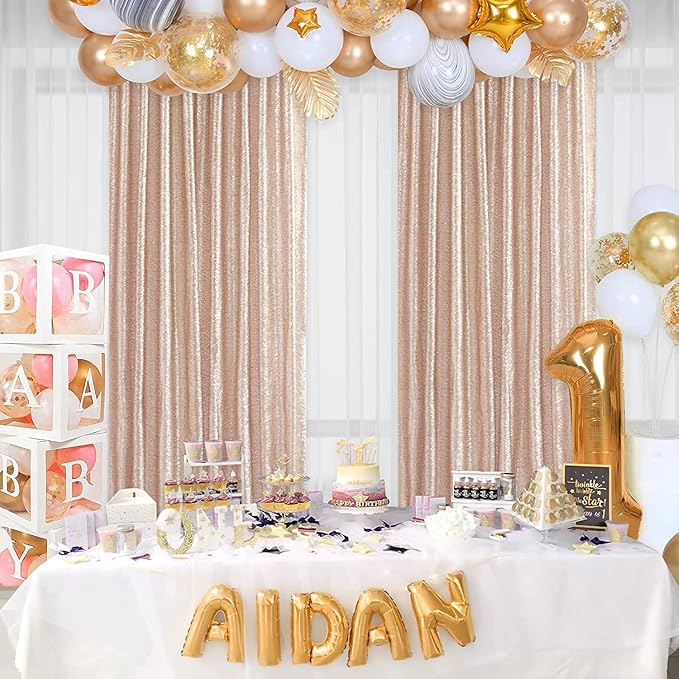 Champagne Sequin Backdrop Curtains, 2 Panels Champagne Blush Sequin Backdrop - Image 2