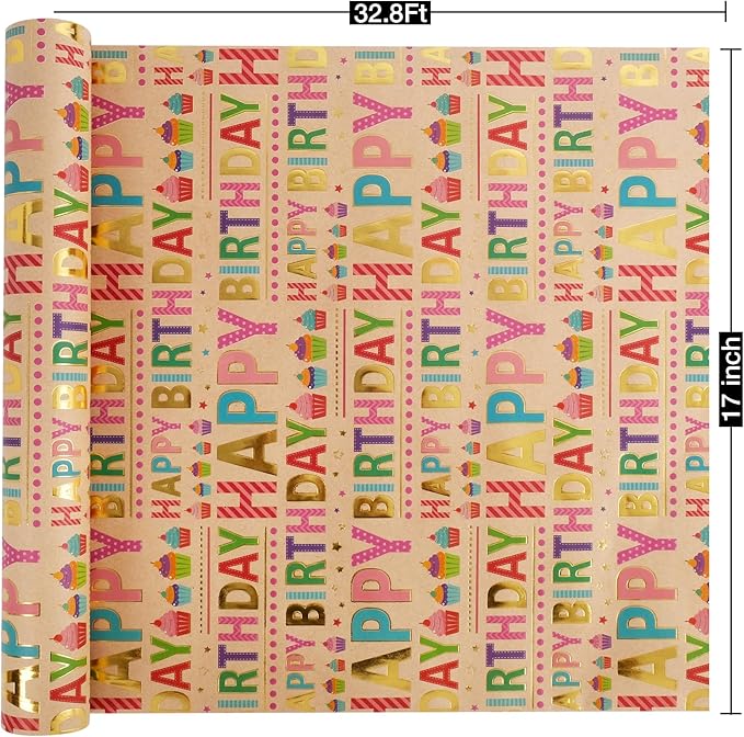 Aimyoo Colorful Birthday Wrapping Paper Roll - Image 3