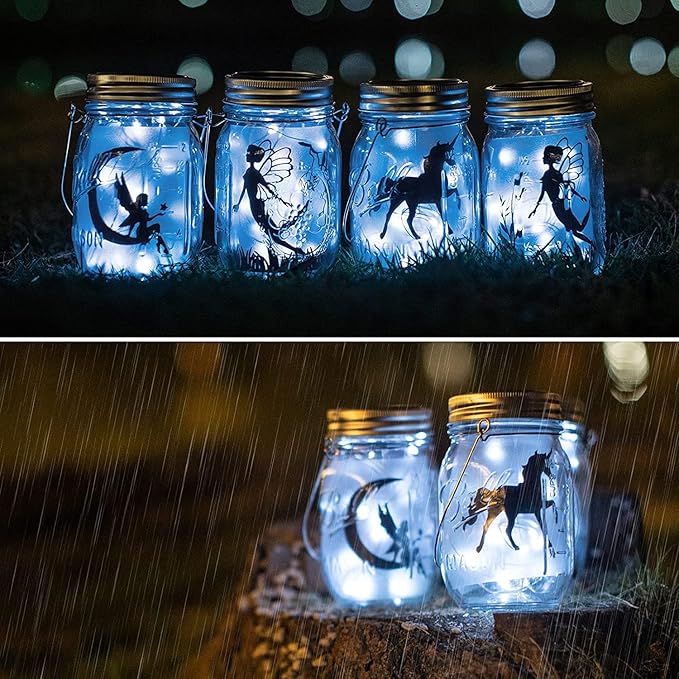 8 Pack Solar Fairy Star Firefly Jar Lid Lights - Image 5