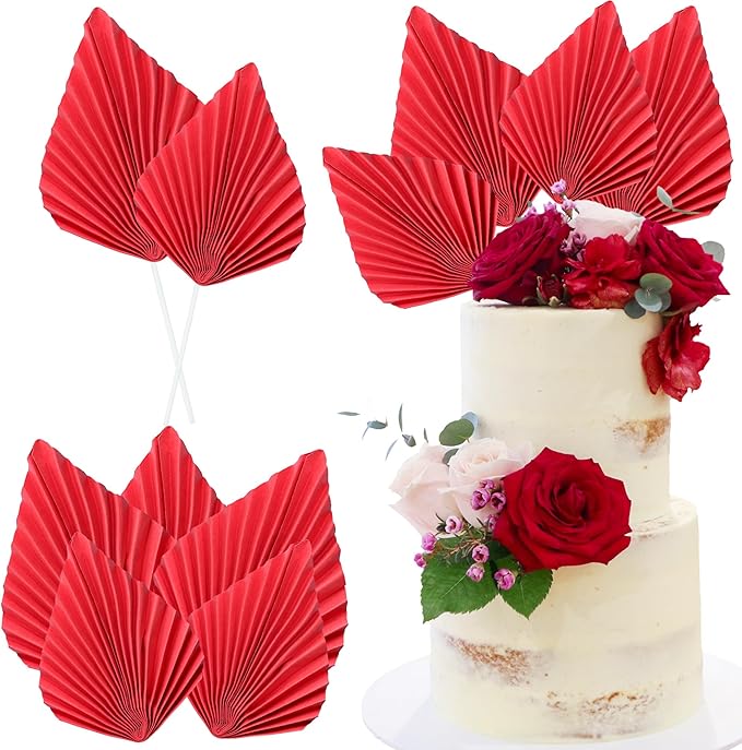 Ephlyn 6Pcs Paper Palm Fan Cake Topper Palm Leaf Fan Cake Pick Palm Spear Leaf by Ephlyn