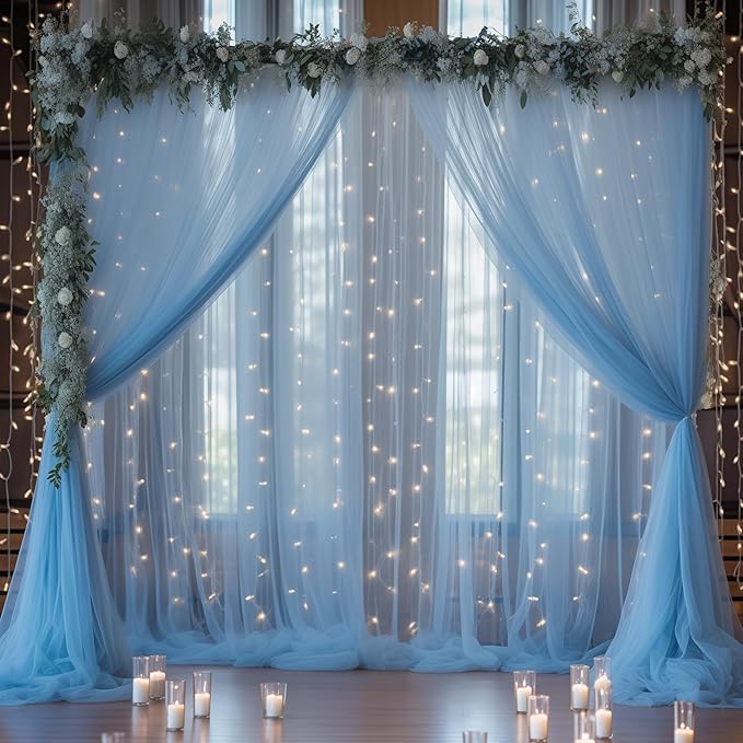 30×10ft Blue Tulle Backdrop Curtain - Image 3