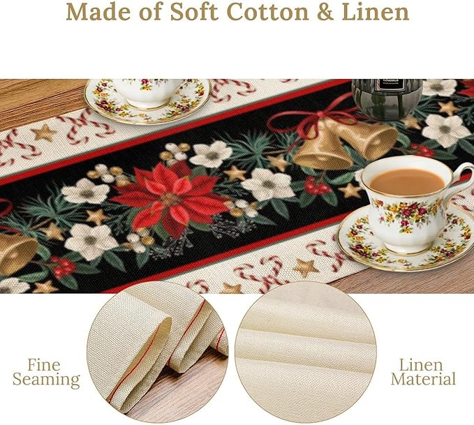 Christmas Table Runner, Xmas Holiday Seasonal Winter Table Cloth Kitchen Dining - Image 5
