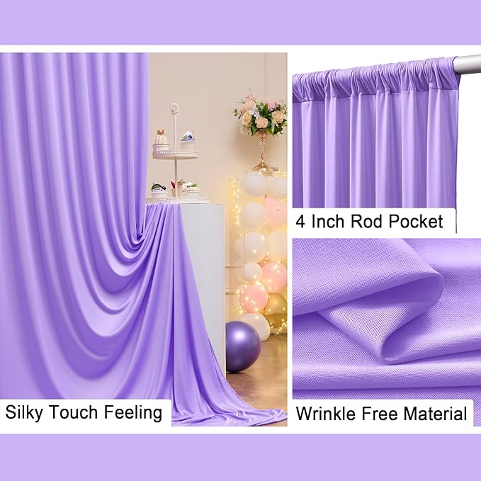 40 ft x 10 ft Wrinkle Free Lavender Backdrop Curtain - Image 3