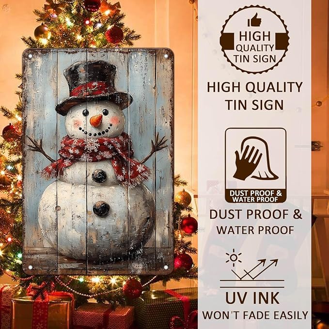 Vintage Christmas Metal Tin Sign Snowman Retro Wall Decor Christmas Tin Sign - Image 4