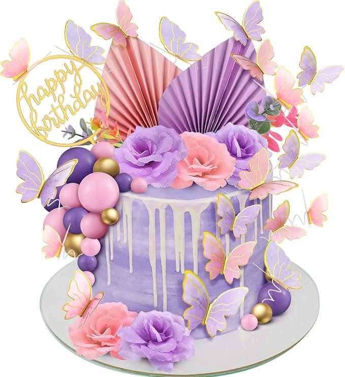 Shimeyao 52 Pcs Wedding Birthday Gold Cake Decoration Boho Cake Topper Pink - Image 7
