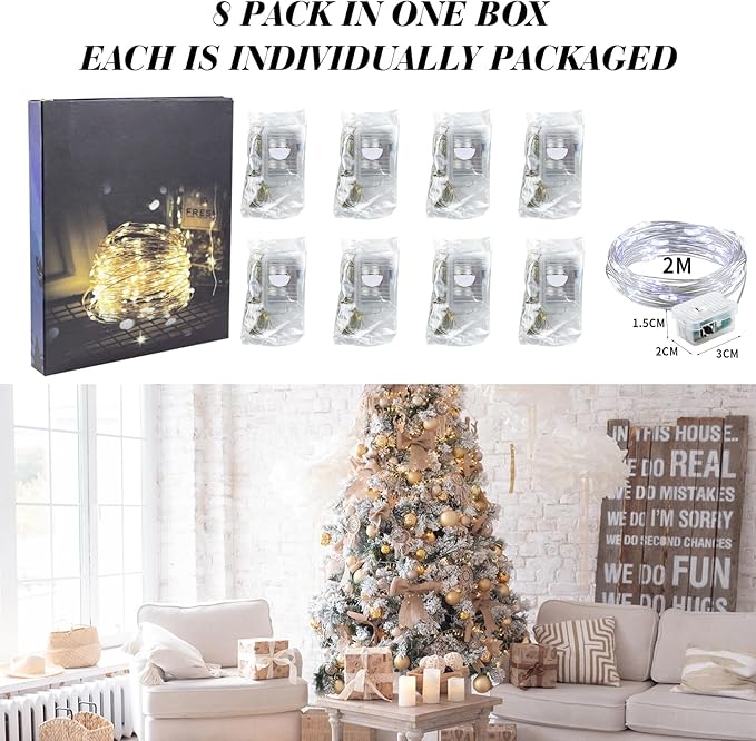 ZGWJ 8 Pack Fairy Lights Battery Operated, 7ft 20 Mini LED Fairy String Lights - Image 6