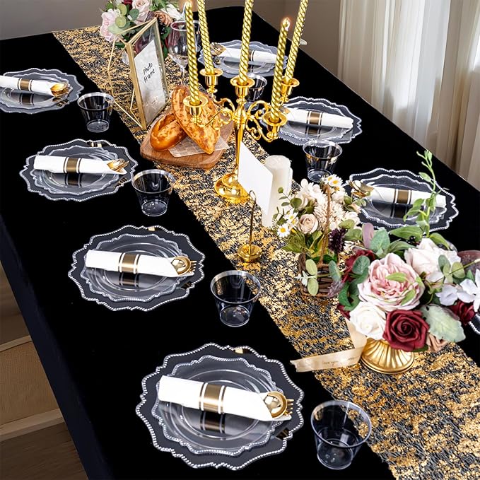 COLOSUS 350pcs Clear Plastic Plates Disposable Gold Cutlery Dinnerware set - Image 9