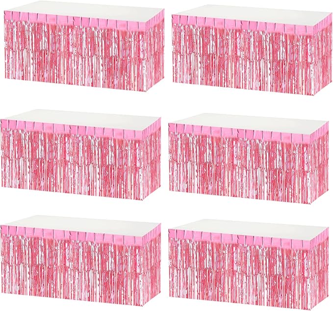 6 Pack 29x108 Inch Metallic Foil Fringe Tinsel Table Skirts Banner by AIKENLIN