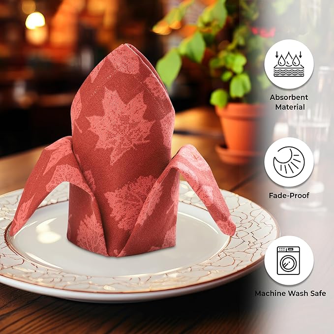 Urban Villa Fall Leaves Print Set of 12 Dinner Napkins 100% Cotton Premium - Image 2
