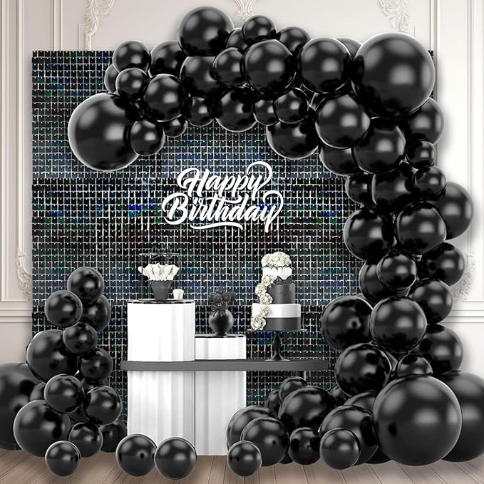 24PCS Black Shimmer Wall Backdrop, Laser Square Sequin Photo Backdrops Panel by ZEBMOON