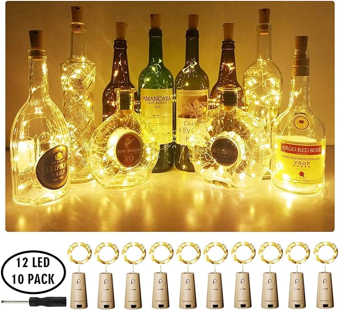 Aluan Wine Bottle Lights with Cork, 12 LED 10 Pack Fairy / String Lights - Image 2