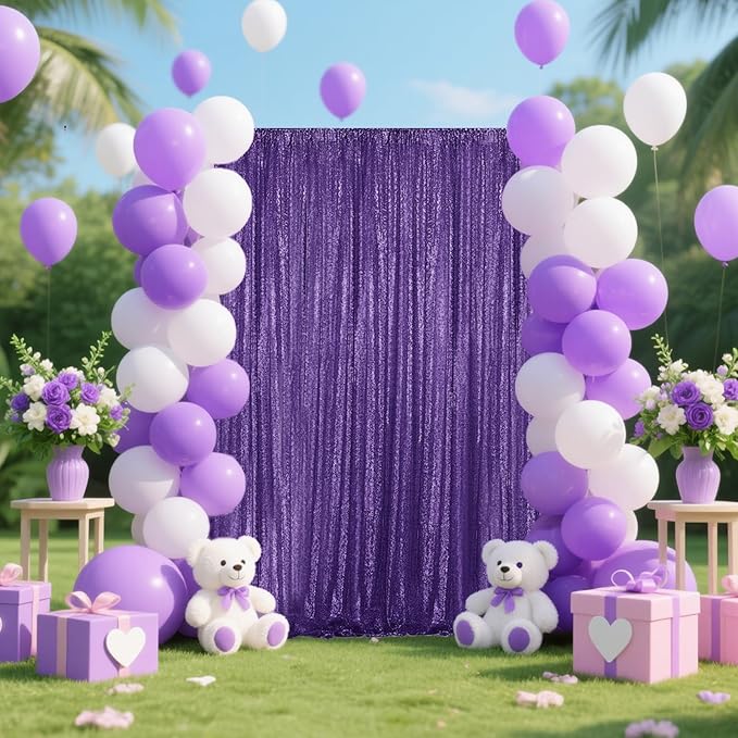 Purple Sequin Backdrop Curtain 4 Pieces 2FTx8FT Glitter Photography Backdrop - Image 3