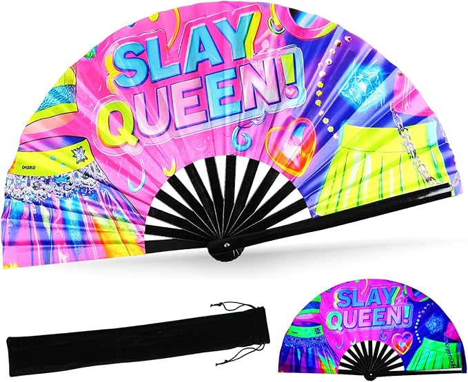 SYNTECSO Folding Hand Fan for Rave, Popping Fan for Line Dancing, Drag Queen by SYNTECSO