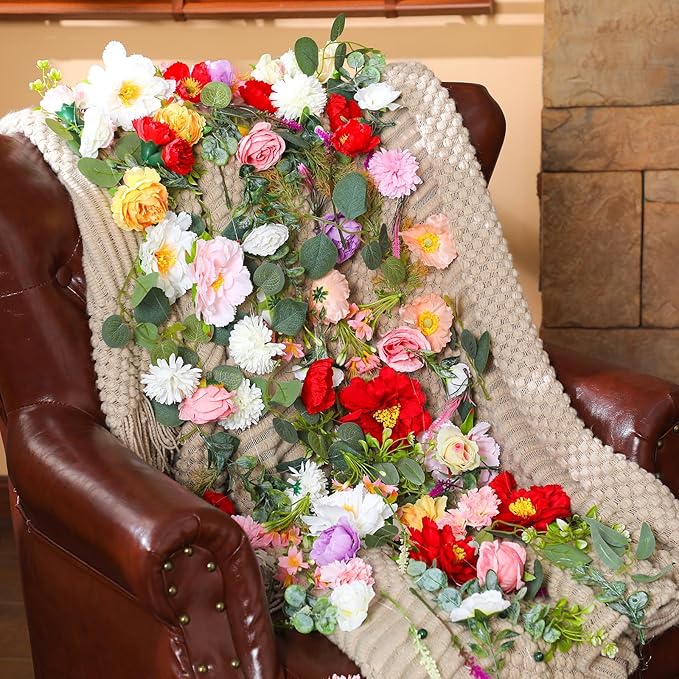 XunYee 6 Pcs 35.4 ft Flower Garlands Hanging Wildflower Backdrop Decoration - Image 3