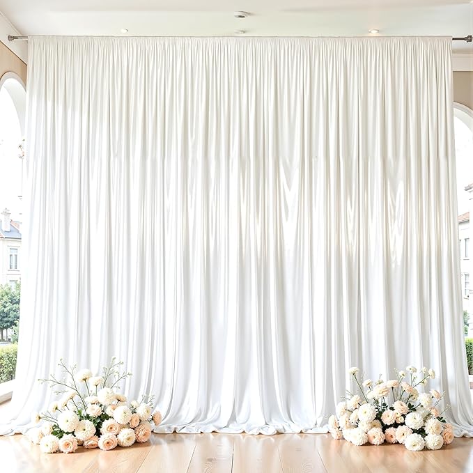 White Satin Backdrop Curtains 2 Panels by WishCare
