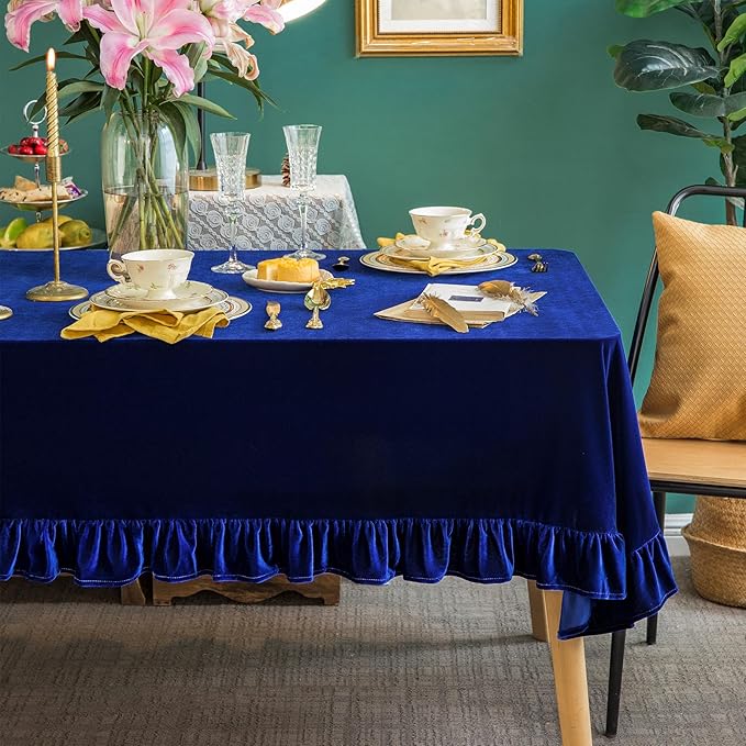 Velvet Tablecloth Luxurious Solid Rectangle Table Cloth, Oblong Retro Farmhouse by GLORYSEASON