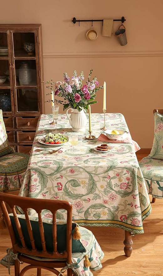 patdrea Designer Linen Green Square Tablecloth, Leaves Pattern Floral Durable - Image 8