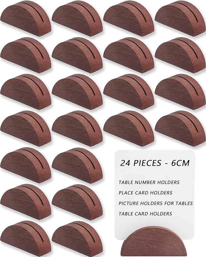 24 Pcs-6cm Table Number Stands, Wooden Semicircular Base by Unknown