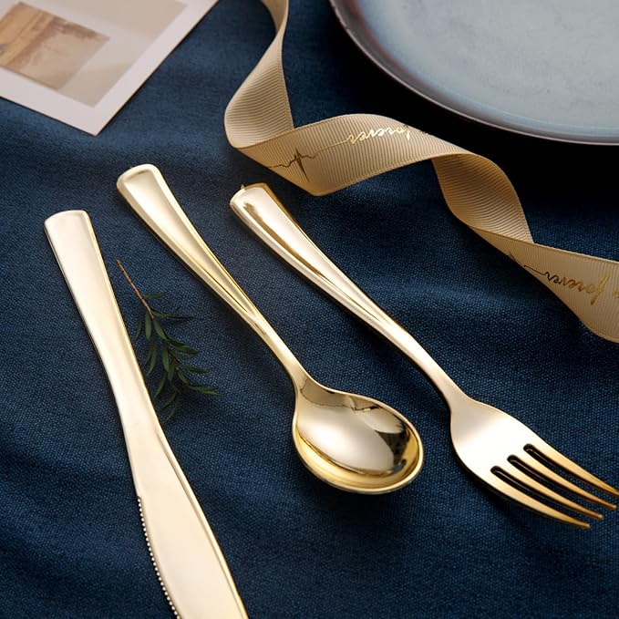 bUCLA 600 Pieces Gold Plastic Silverware - Image 5