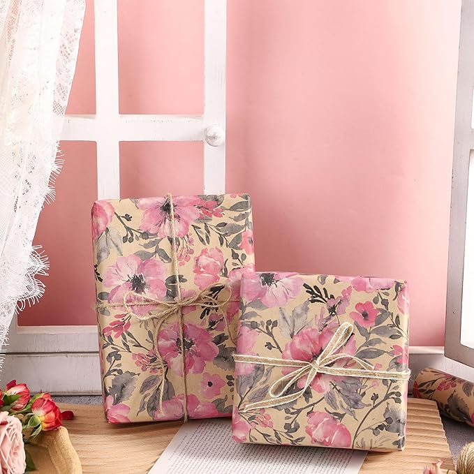 RUSPEPA Pink Wrapping Paper Roll, 17 in x 16.4 ft, Mini Roll, Floral Wrapping - Image 3