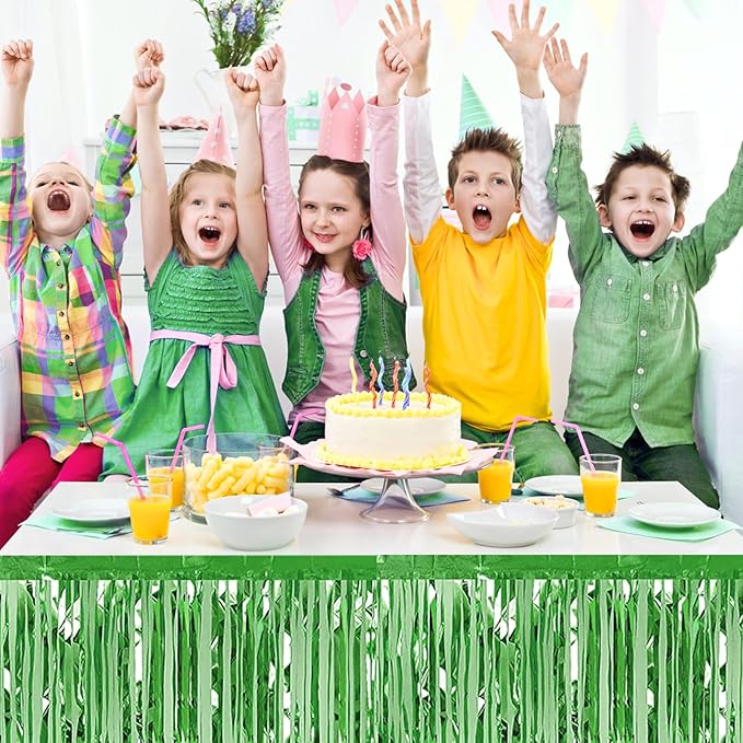 3 Pack 29 x108 Inch Light Green Foil Fringe Table Skirts Metallic Banner - Image 5