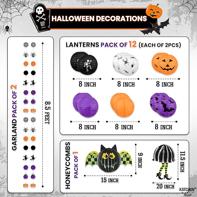KatchOn, Halloween Hanging Paper Lanterns Set - Image 2