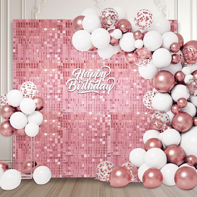 24PCS Rose Gold Shimmer Wall Backdrop, Square Sequin Backdrops Panel, Glitter by ZEBMOON