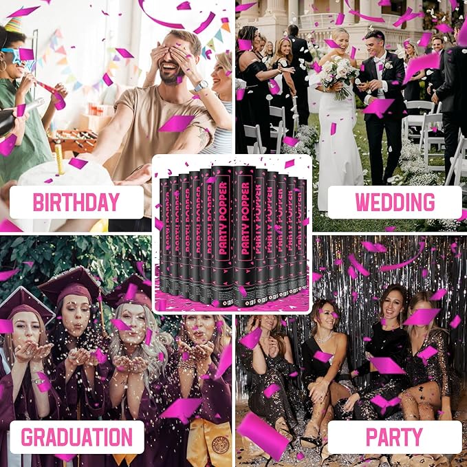 Party Poppers Confetti Cannon 12 Pack Royal Pink Confetti Popper Cannons 12Inch - Image 5