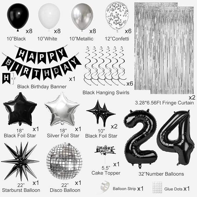 24th Birthday Decorations for Men Women, Fringe Curtains Kit - Image 2