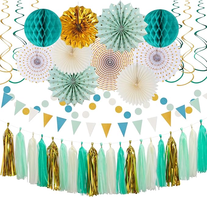 Teal-Gold Sage Green Party-Decoration by Hugtmr