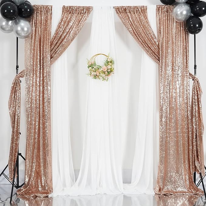 2ft x 8ft Rose Gold Sequin Backdrop Curtains Photography 2 Panels - Image 7