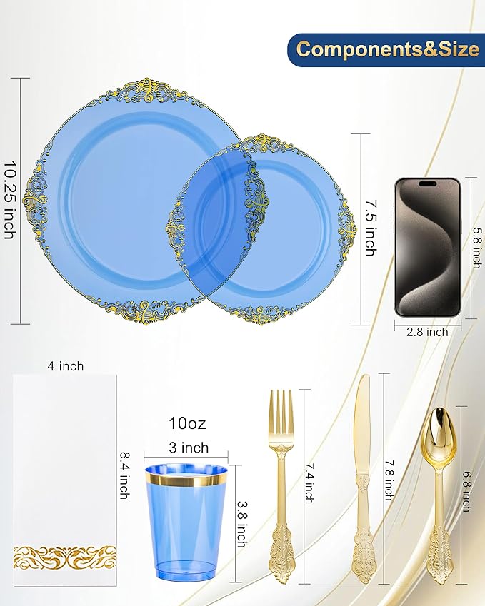Nervure 350PCS Blue Plastic Plates - Image 3