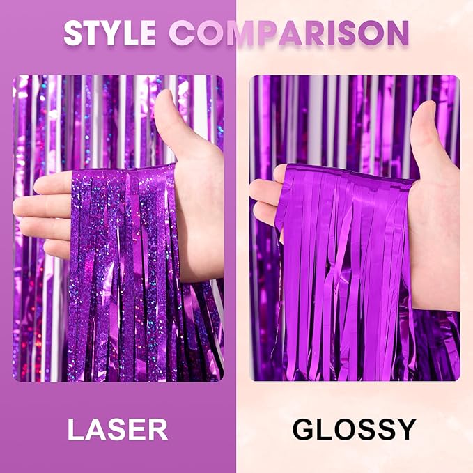 2 Pack Purple Tinsel Foil Fringe Curtains, Metallic Tinsel Party Streamers - Image 3