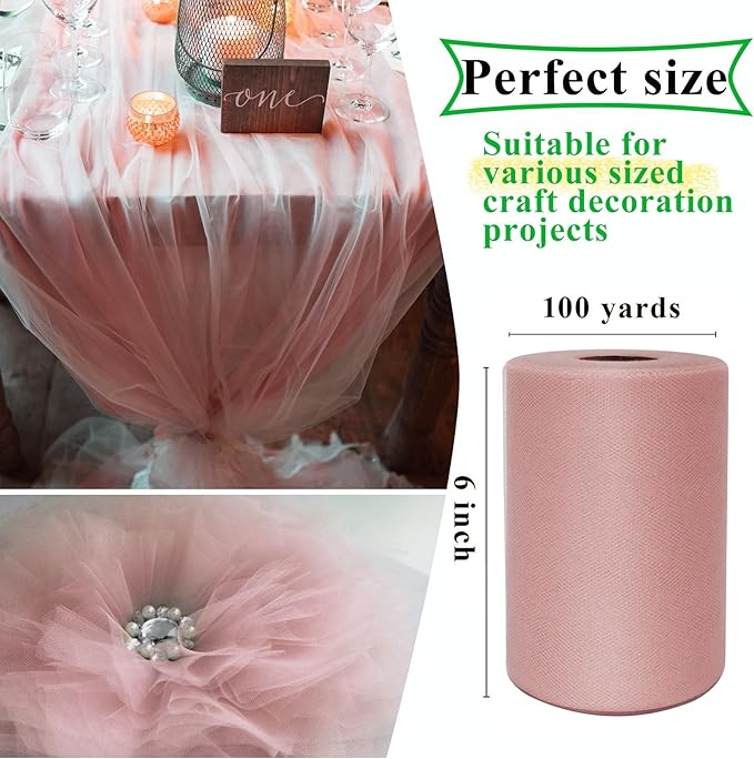 Dusty Rose Tulle Fabric Rolls 6 Inch by 100 Yards Fabric Spool Tulle Ribbon - Image 3