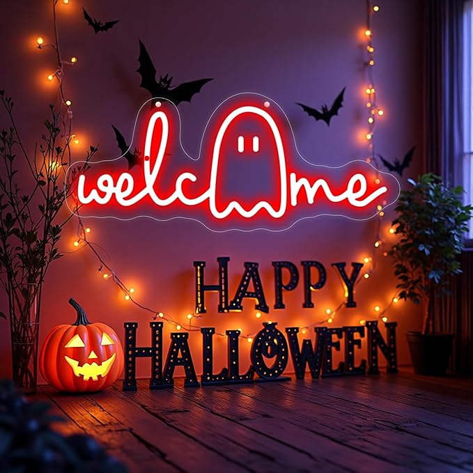 Halloween Welcome Ghouls Neon Sign, Spooky Ghost LED Halloween Decor, Haunted - Image 5