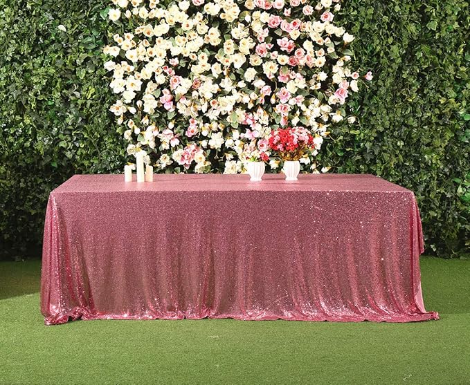 SquarePie Sequin Tablecloth 90 x 132 Inch Fuchsia Pink Sparkly Table Linen - Image 9