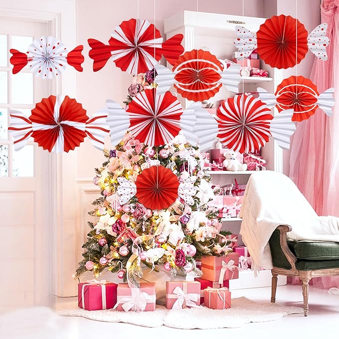 9pcs Candy Party Decorations Sweet Candy Hanging Paper Fans Hanging Decorations - Image 4
