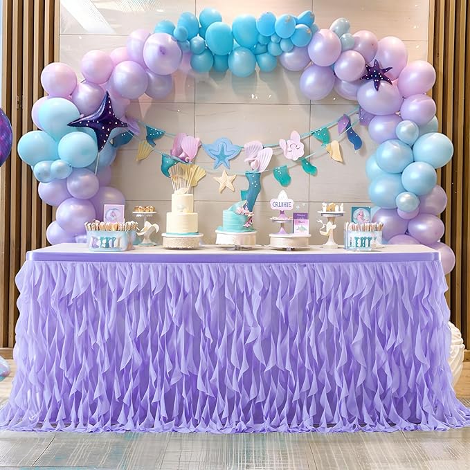 PARTISKY Lavender Purple Tulle Curly Willow Table Skirt - Image 8