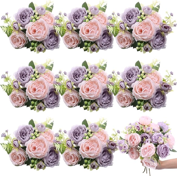 8 Bundles Artificial Peonies Flowers Boho Faux Flowers Arrangements Artificial by Yuxung