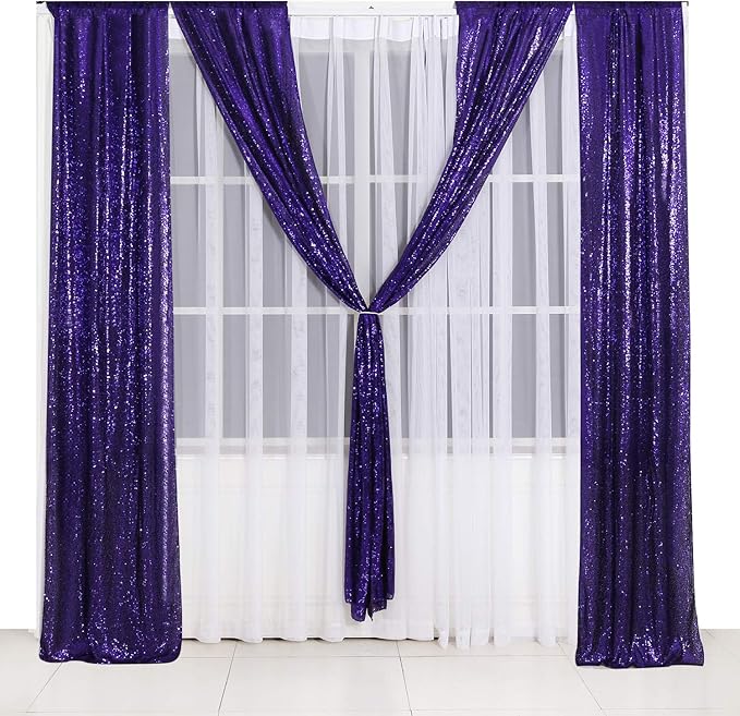 Poise3EHome 2ft x 8ft Purple Sequin Photography Backdrop Curtain 2 Panels - Image 6