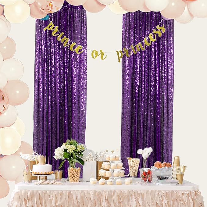 ShinyBeauty 4 Panels Purple Sequin Curtains | 2Ft x 8Ft Sparkle Photo Backdrop - Image 2