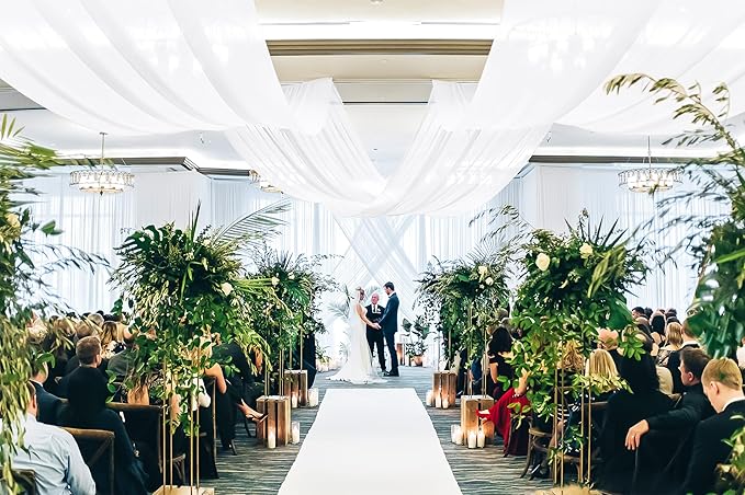 White Ceiling Drapes for Wedding, 5ftx20ft Sheer Fabric Curtain, Wedding Arch - Image 6