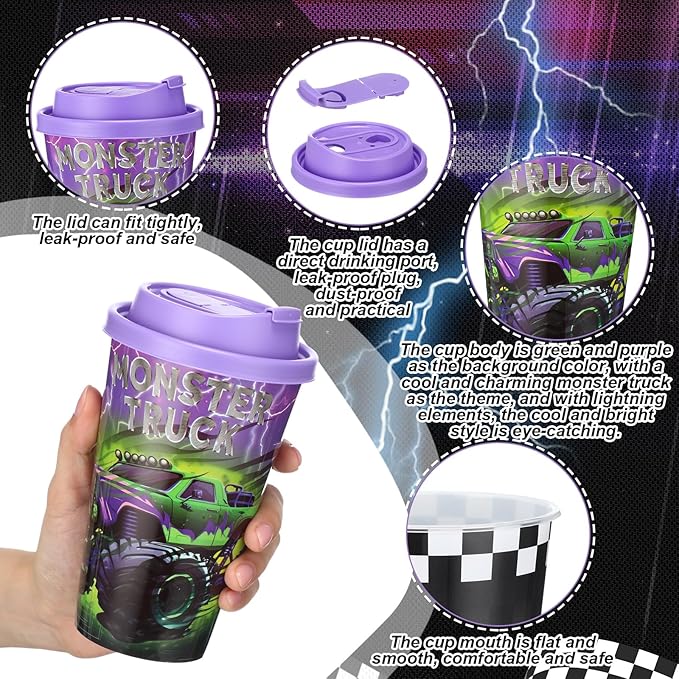 Yungyan 36 Sets Green Purple Monster Truck Party Favors Goodie Cups - Image 3
