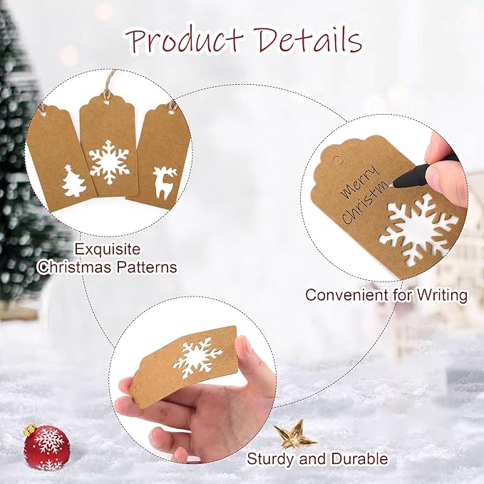 Aneco 150 Pieces Christmas Paper Gift Tags Brown Kraft Tags Hang Labels - Image 3