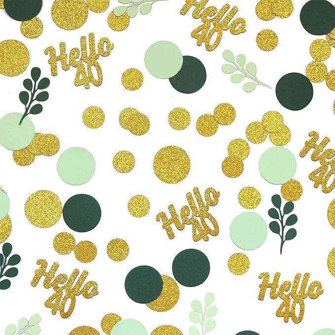 300PC Gold Glitter and Sage Green Happy 40th Birthday Decorations - Image 2