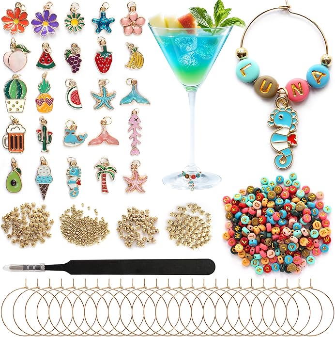 DIY Wine Glass Charms Kit, Glass Identifiers by Acootima