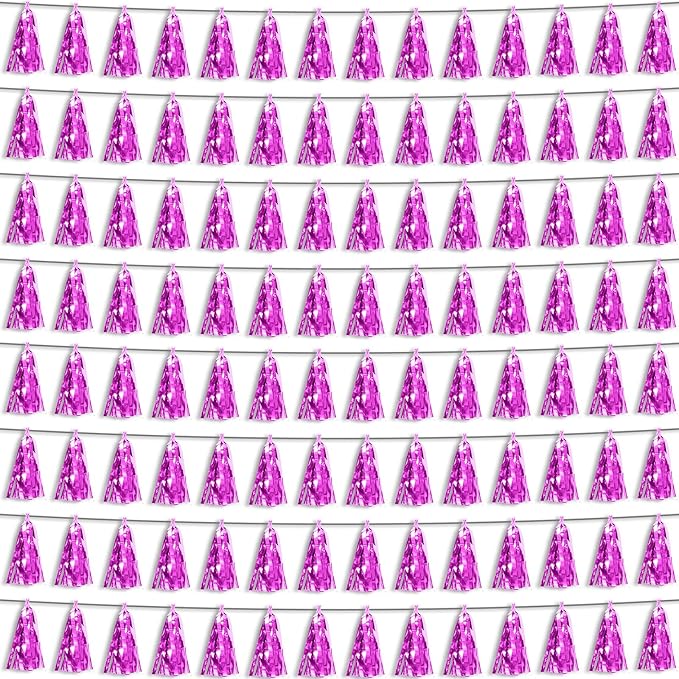 Hysilla Fuchsia Foil Fringe Metallic Tassel Streamers Banner Tassel Garland by HYSILLA
