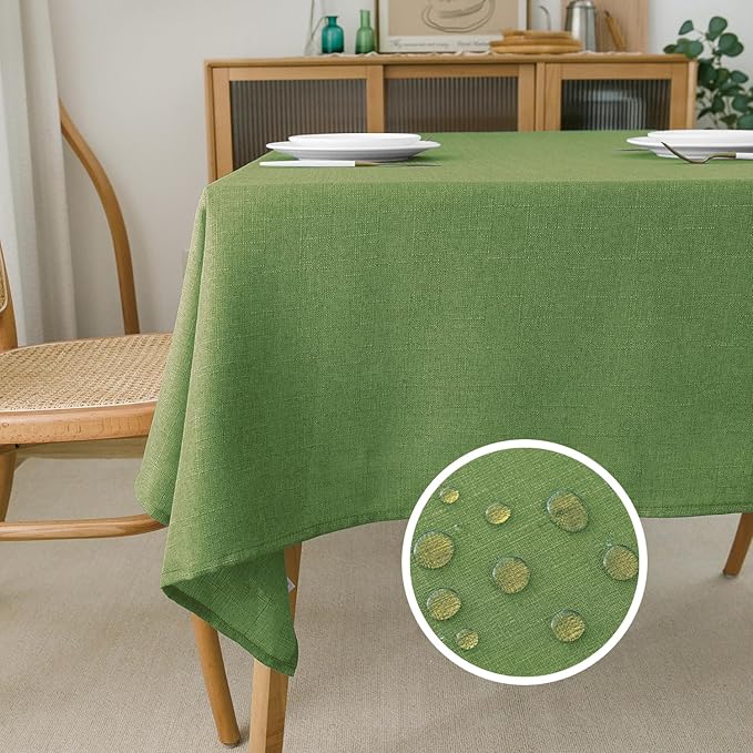 NLMUVW Olive Green Linen Tablecloth Rectangle Water Resistant Textured Natural by NLMUVW