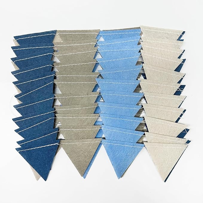 Dusty Blue Party Decoration Gray Blue Felt Hanging Triangle Mini Bunting - Image 3